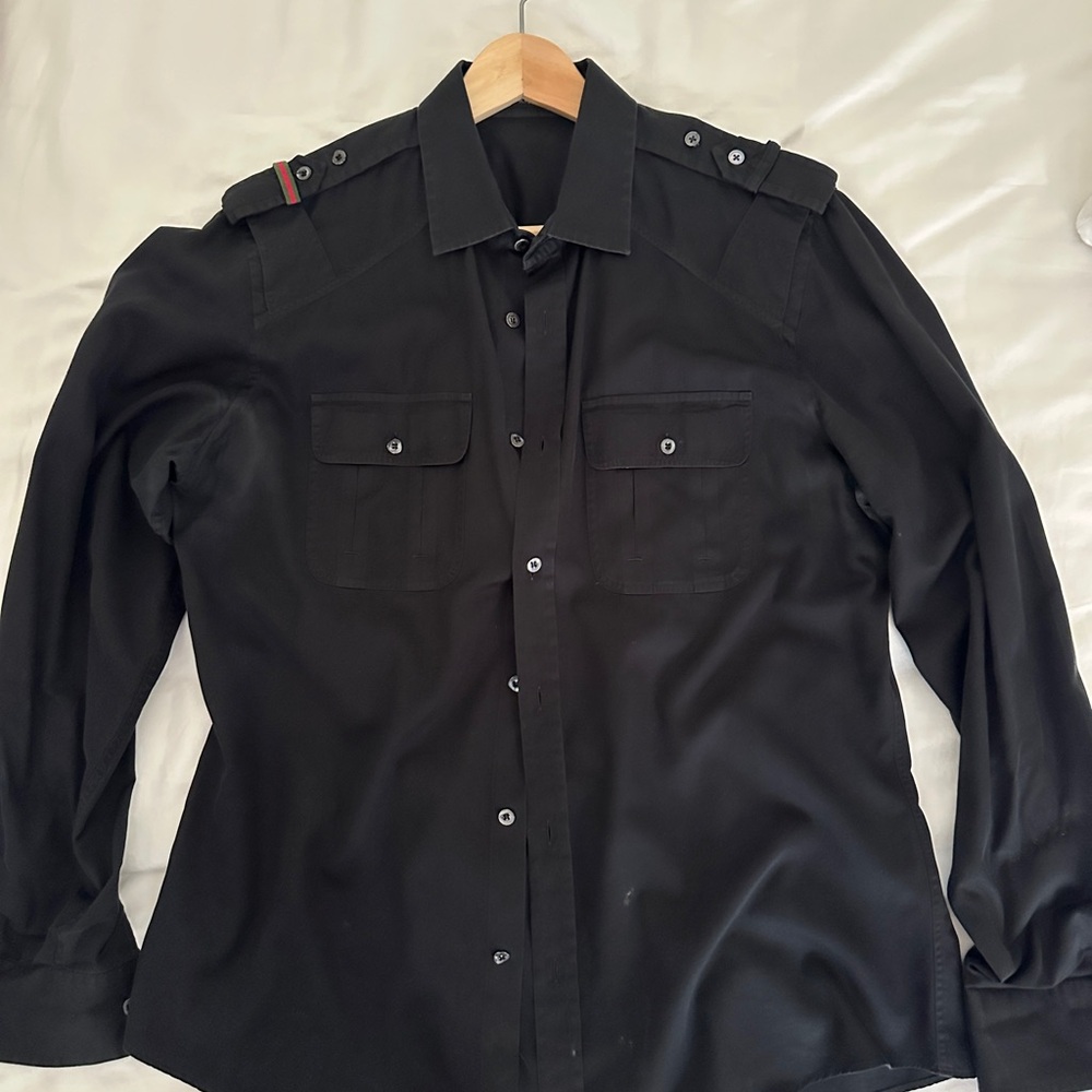 Gucci Black Button-Up Shirt with Epaulettes
